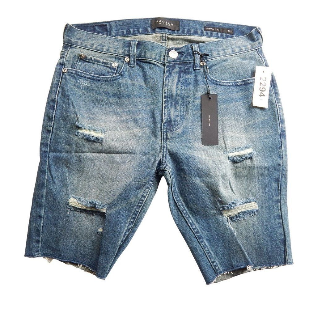 PacSun Mens 32 Skinniest Distressed Denim Cut Off Shorts NWT Indigo Blue Jorts